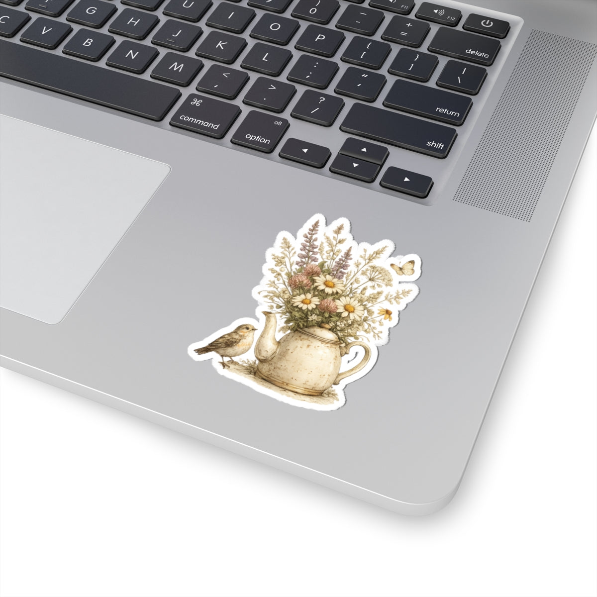Floral Teapot & Songbird Sticker — 3 Inch Matte
