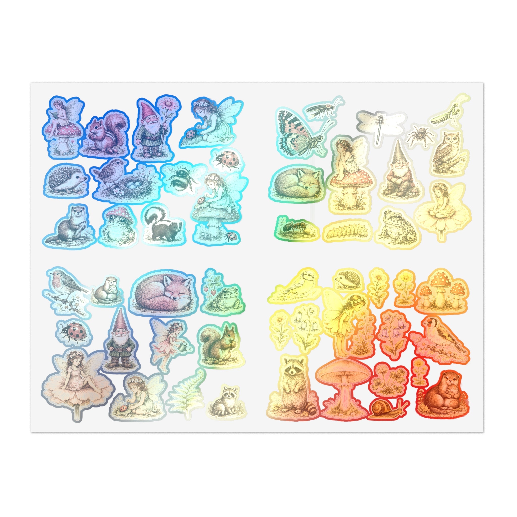 Woodland Fairy Vintage Sticker Sheet — Forest Animals & Mushrooms