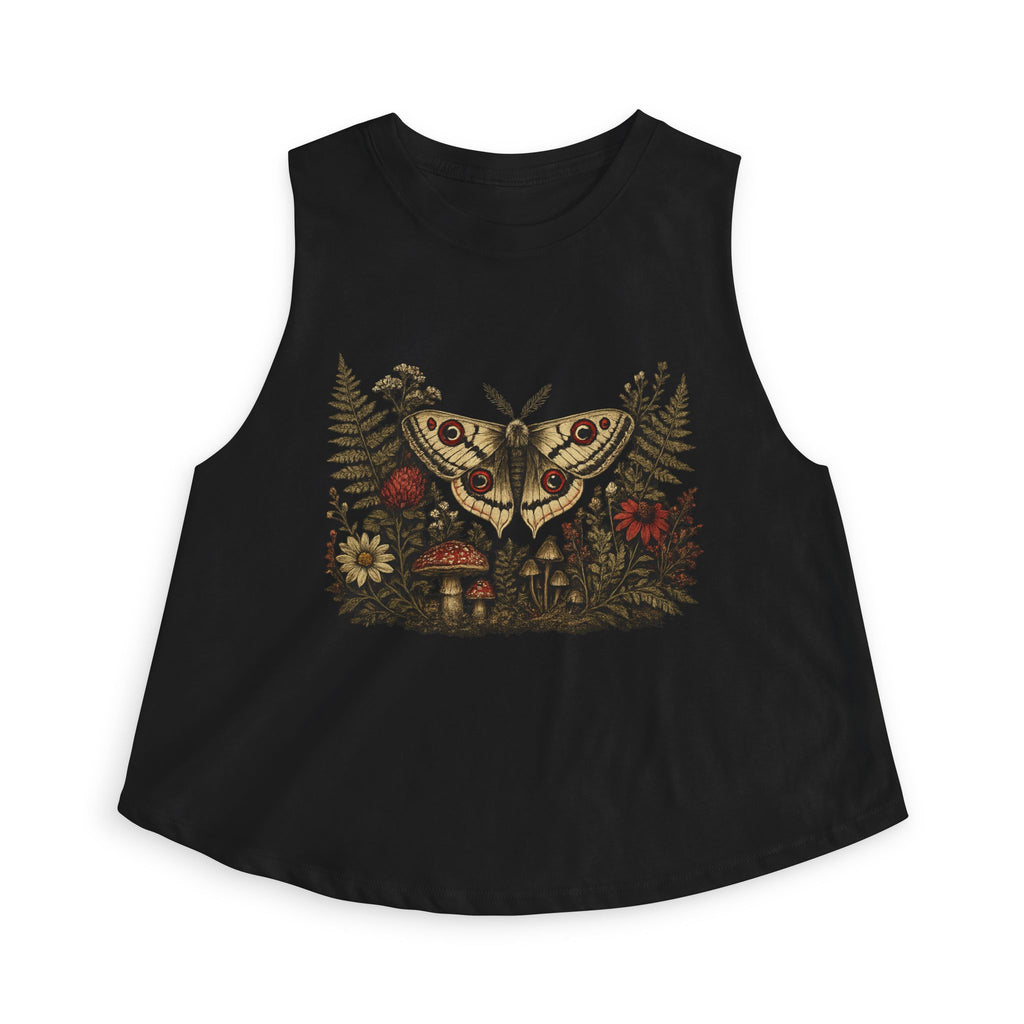 Moth & Wildflower Crop Top — Boho Nature Graphic Tank