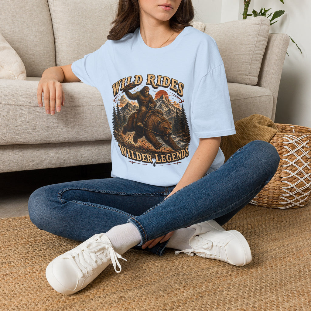 Wild Rides T-Shirt — Bigfoot Riding Bear Vintage Graphic