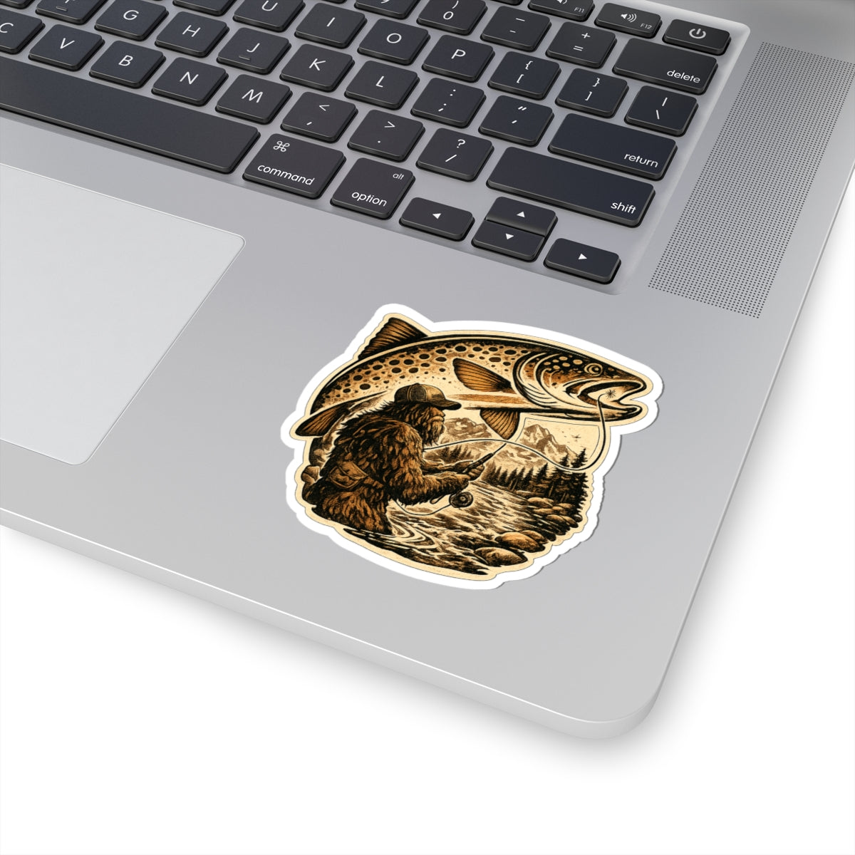 Sasquatch Fly Fishing Trout Sticker — 3 inch Glossy