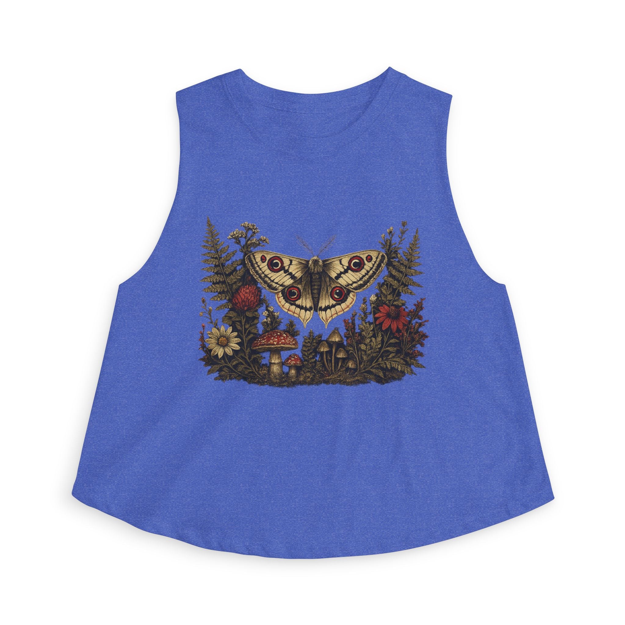 Moth & Wildflower Crop Top — Boho Nature Graphic Tank