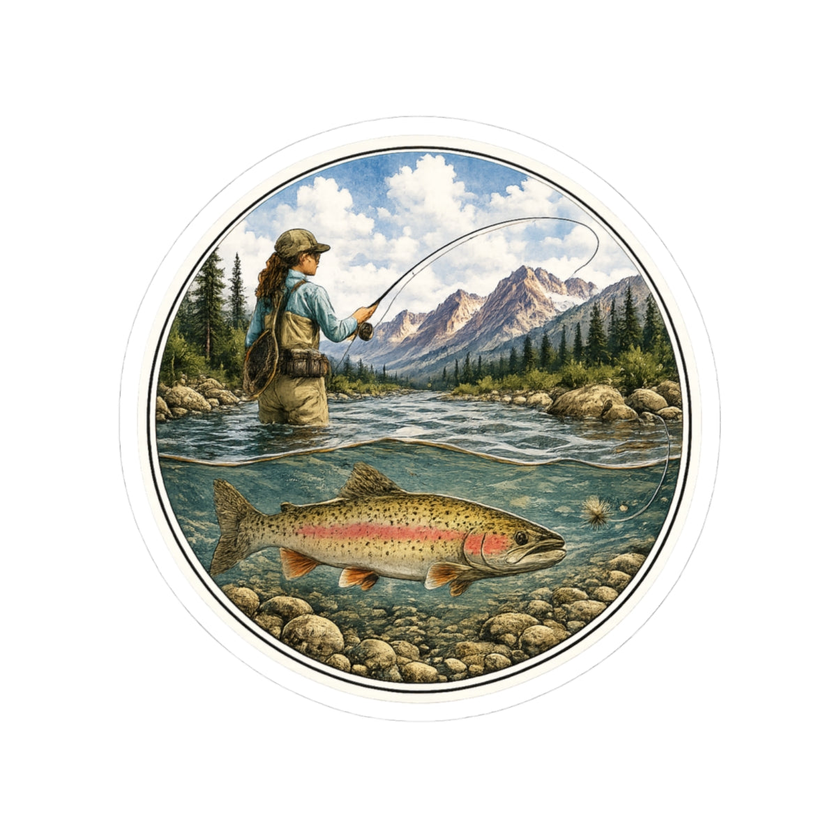 Female Angler & Rainbow Trout - 3 inch Matte