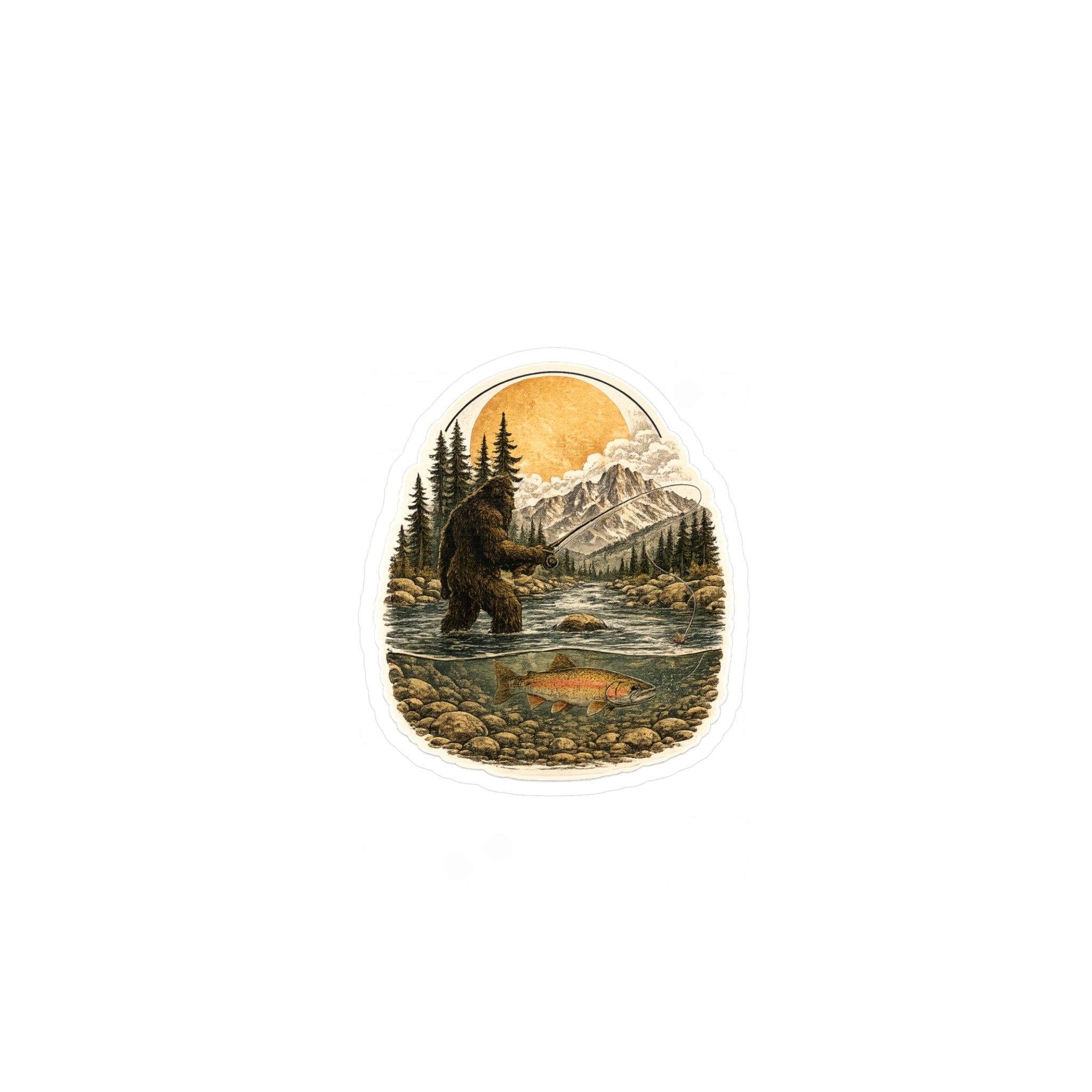 Sasquatch Fly Fishing Sticker — 3 inch Matte