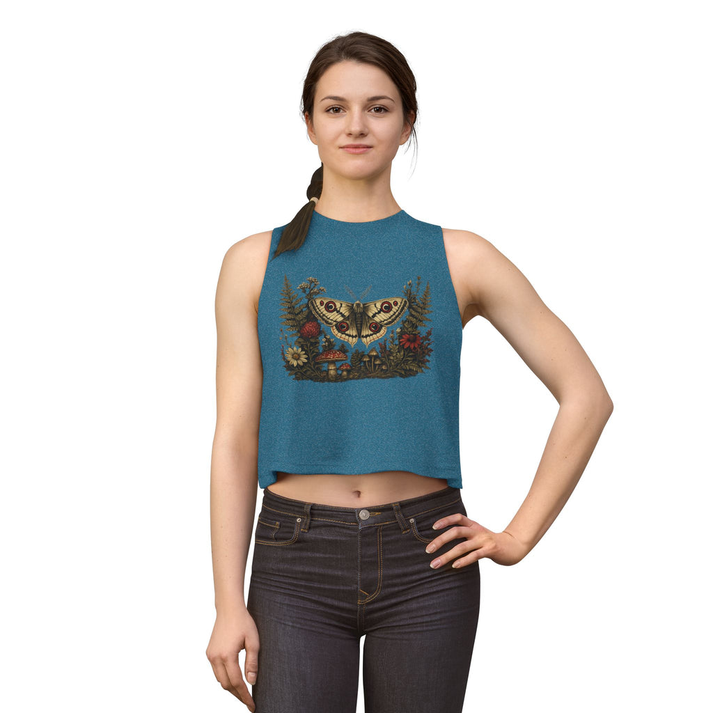 Moth & Wildflower Crop Top — Boho Nature Graphic Tank