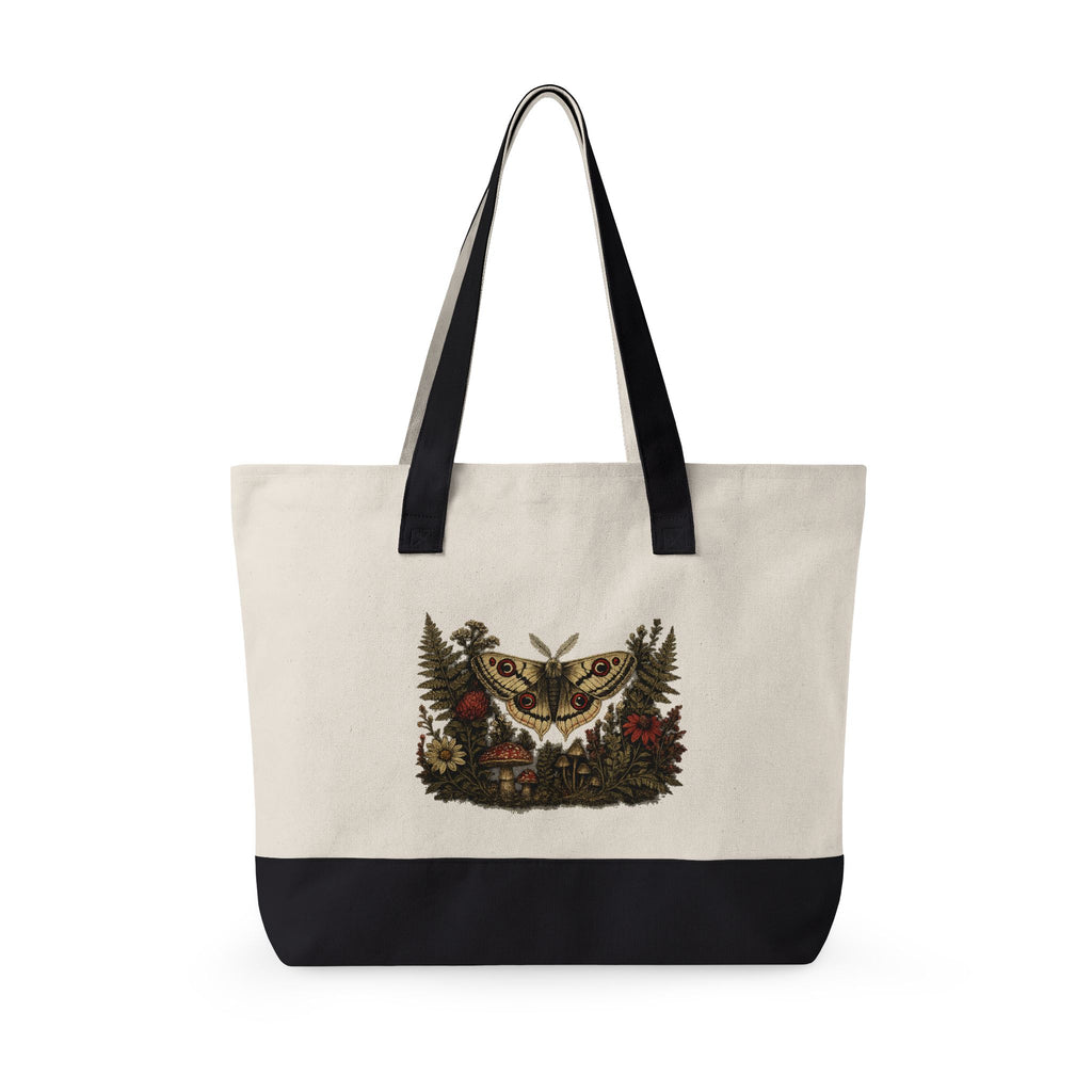 Canvas Tote Bag — Vintage Outdoors Floral Moth Zippered Tote