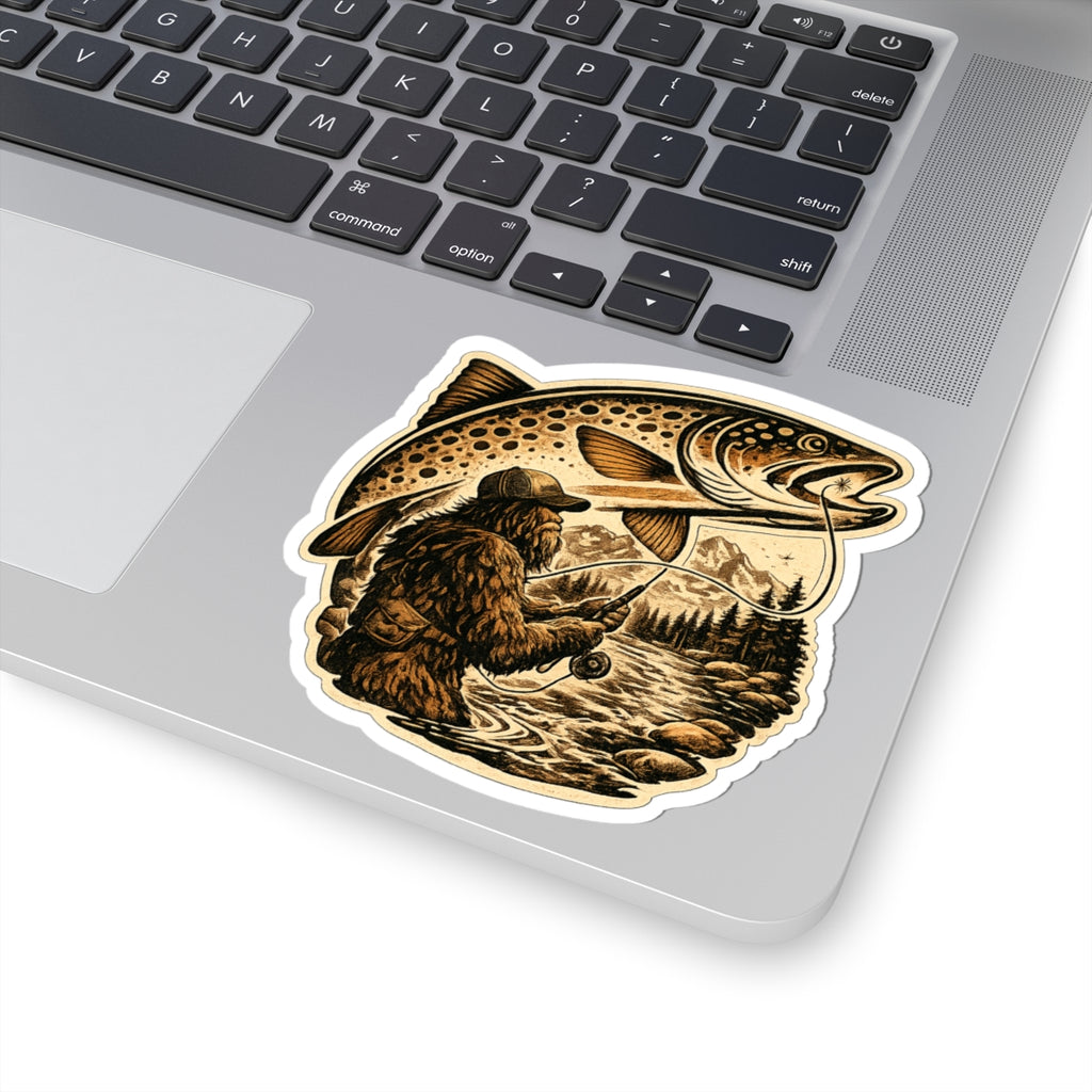 Sasquatch Fly Fishing Trout Sticker — 3 inch Glossy