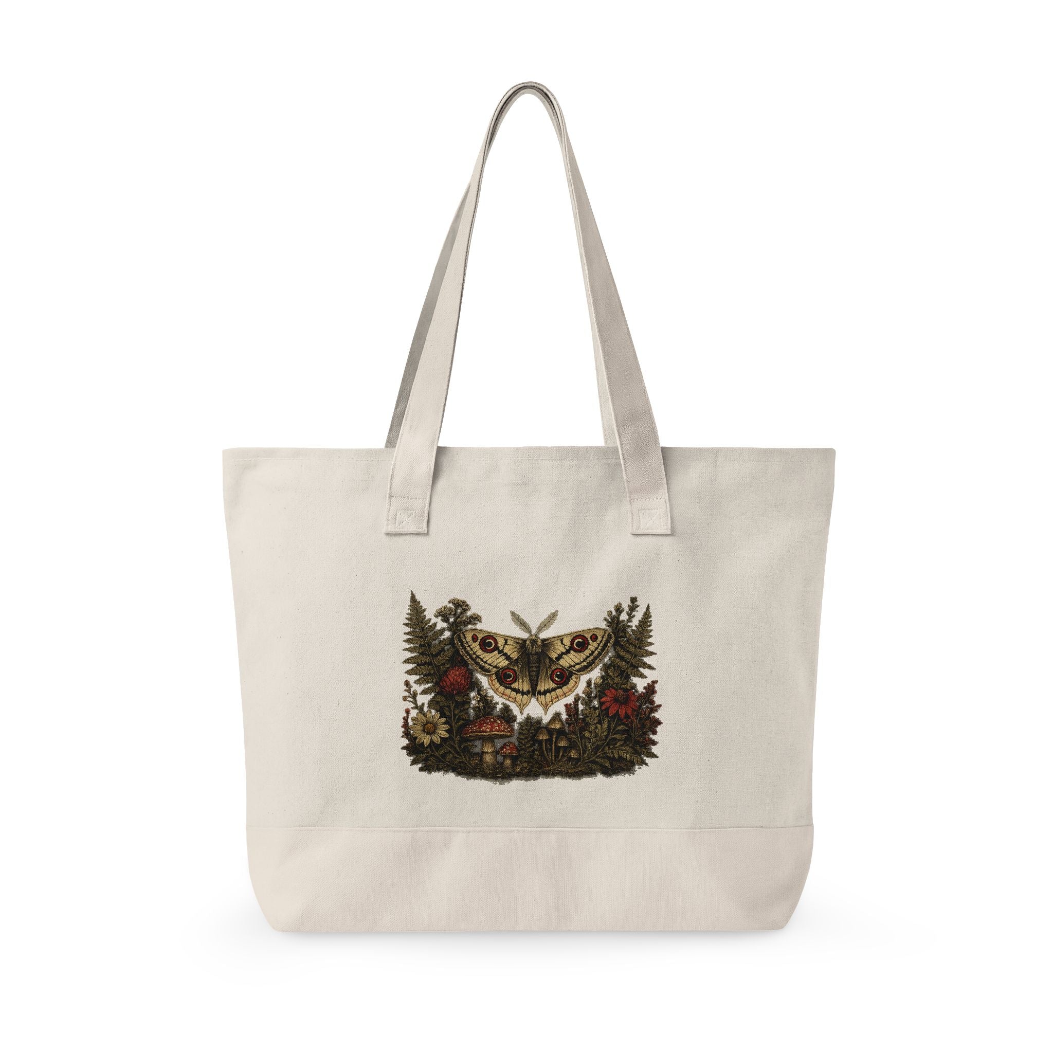Canvas Tote Bag — Vintage Outdoors Floral Moth Zippered Tote