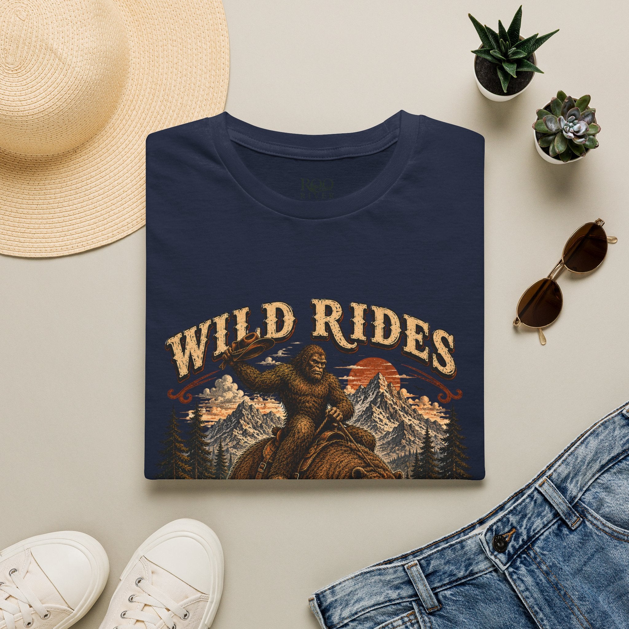 Wild Rides T-Shirt — Bigfoot Riding Bear Vintage Graphic