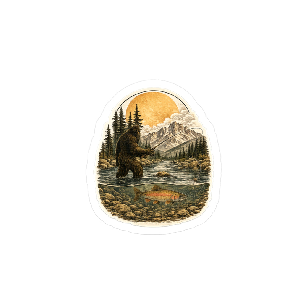 Sasquatch Fly Fishing Sticker — 3 inch Matte