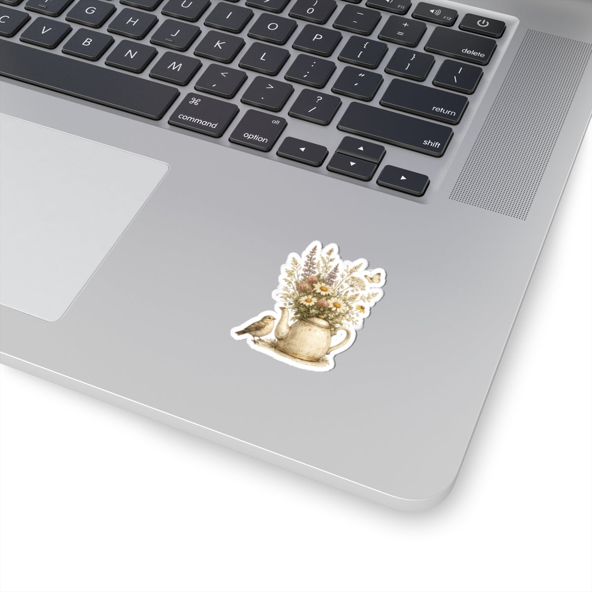 Floral Teapot & Songbird Sticker — 3 Inch Matte