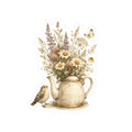 Floral Teapot & Songbird Sticker — 3 Inch Matte