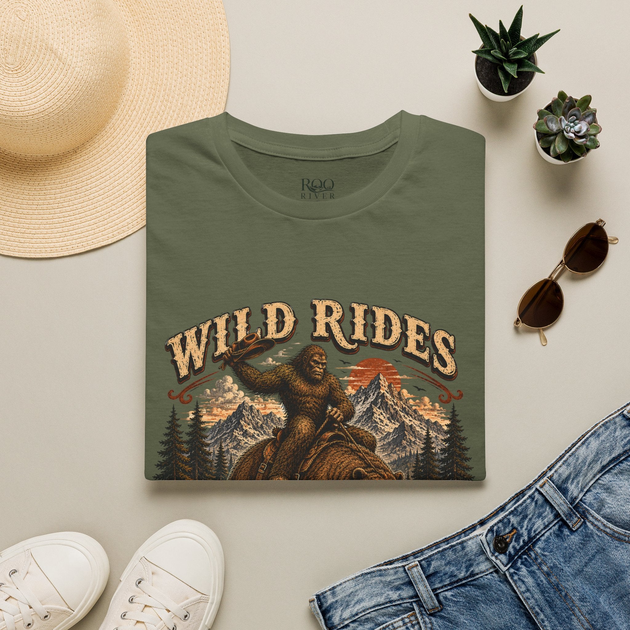 Wild Rides T-Shirt — Bigfoot Riding Bear Vintage Graphic