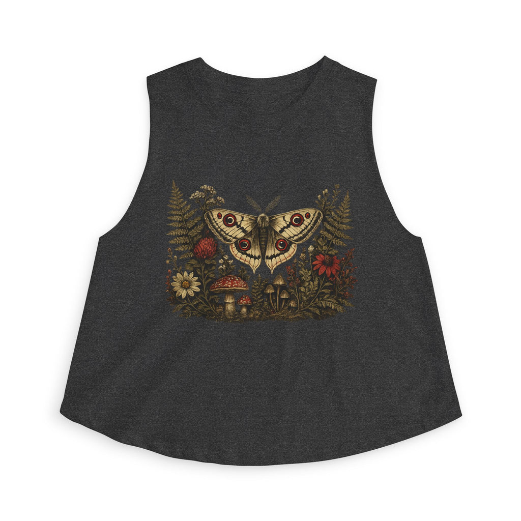 Moth & Wildflower Crop Top — Boho Nature Graphic Tank