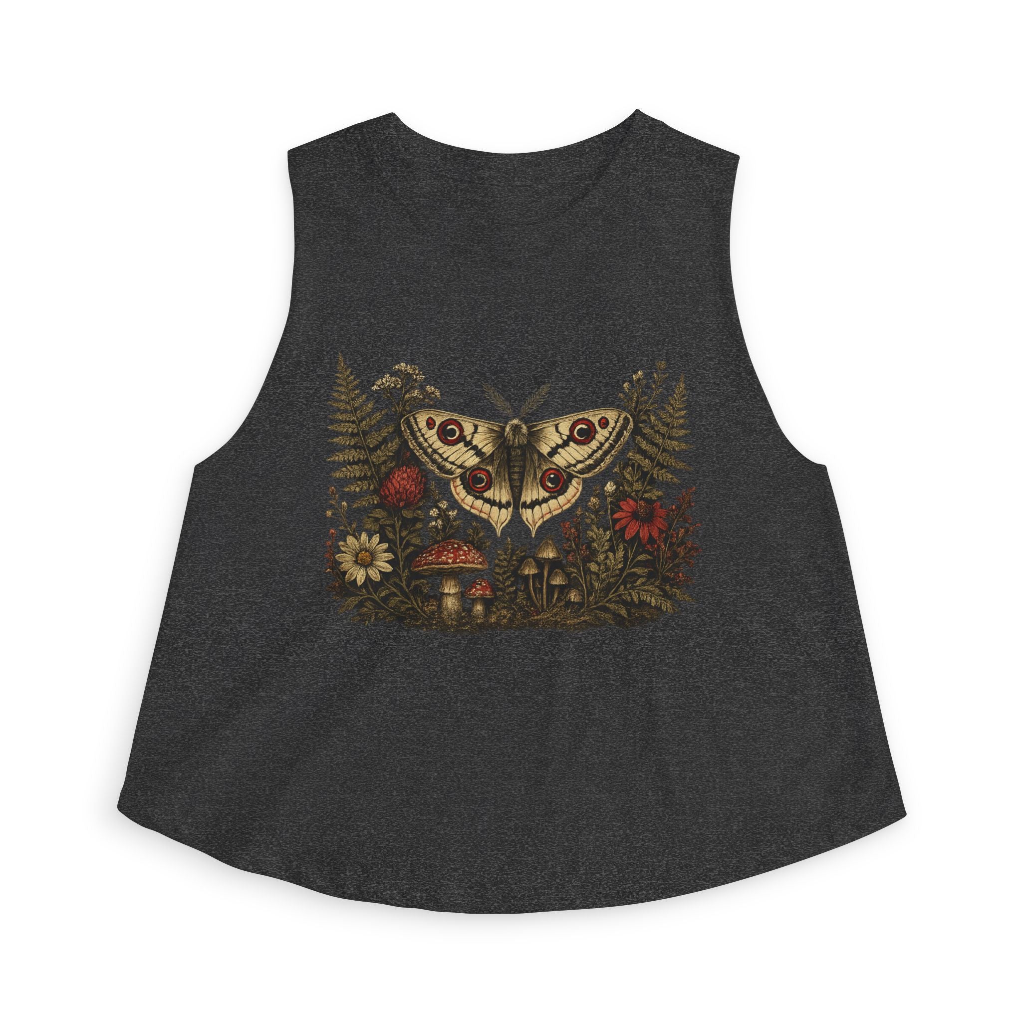 Moth & Wildflower Crop Top — Boho Nature Graphic Tank