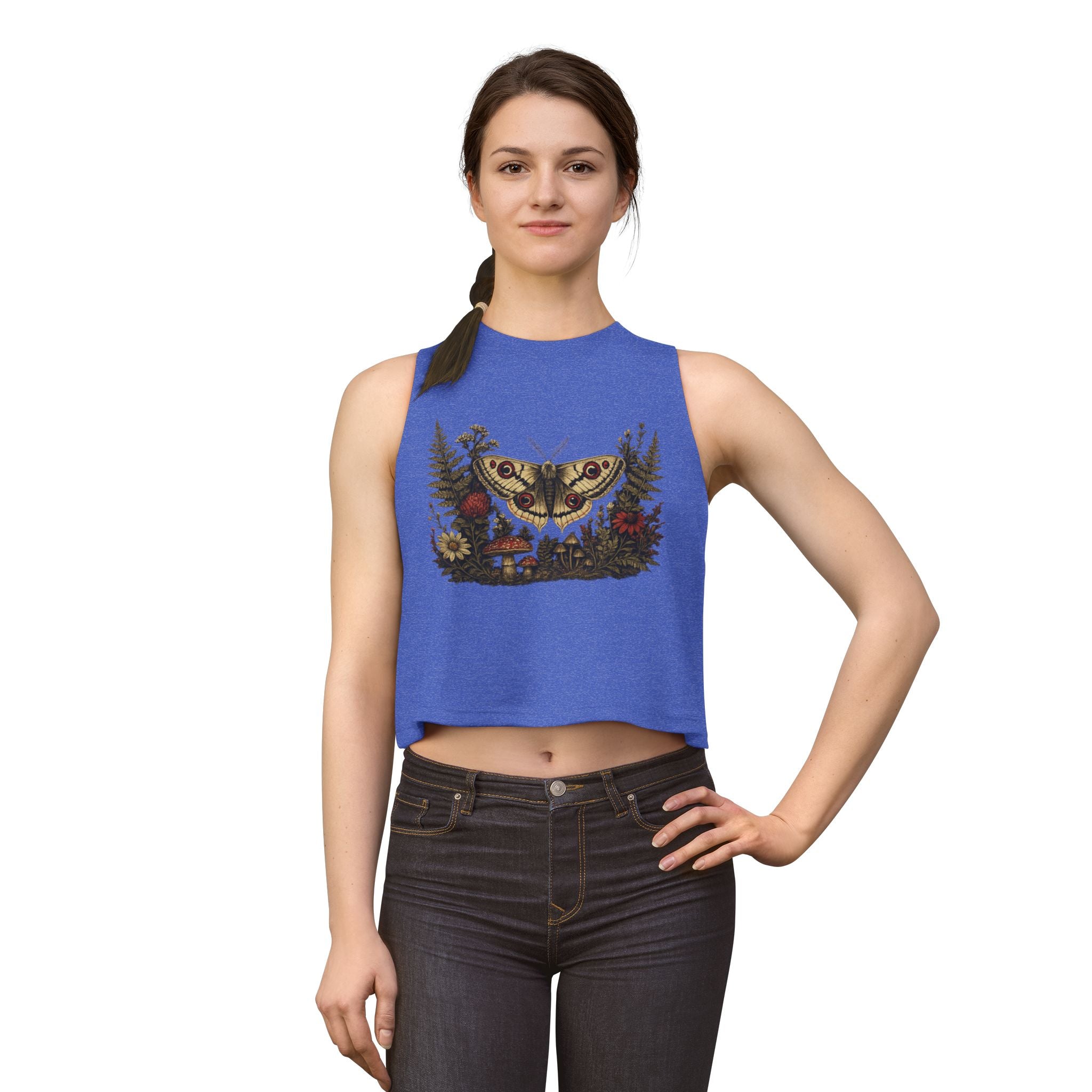 Moth & Wildflower Crop Top — Boho Nature Graphic Tank