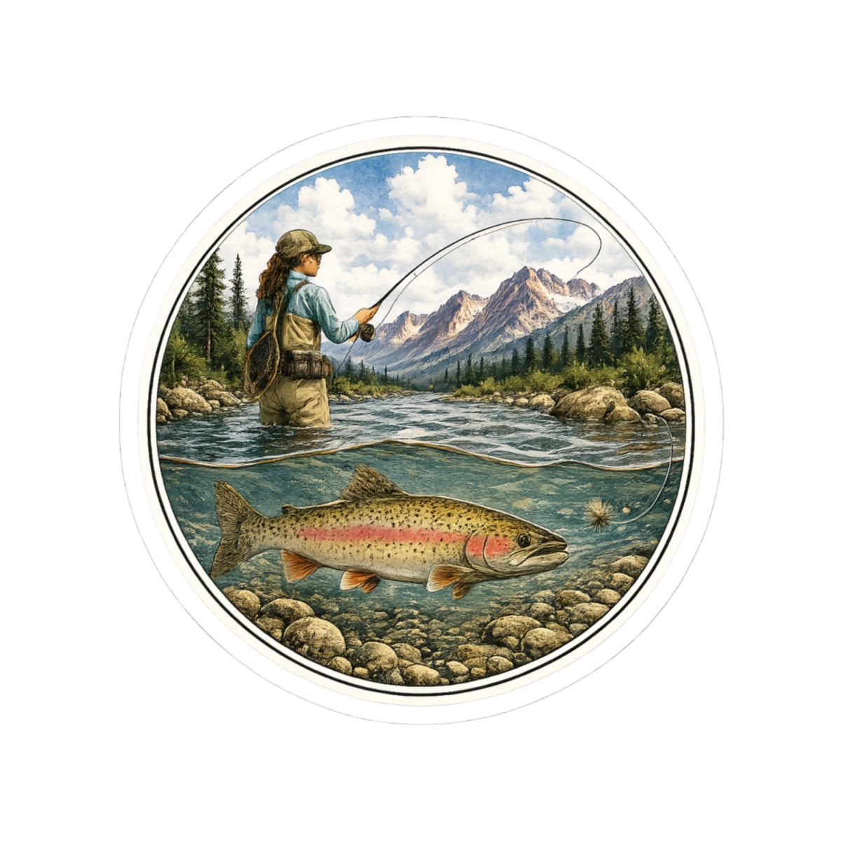Female Angler & Rainbow Trout - 3 inch Matte