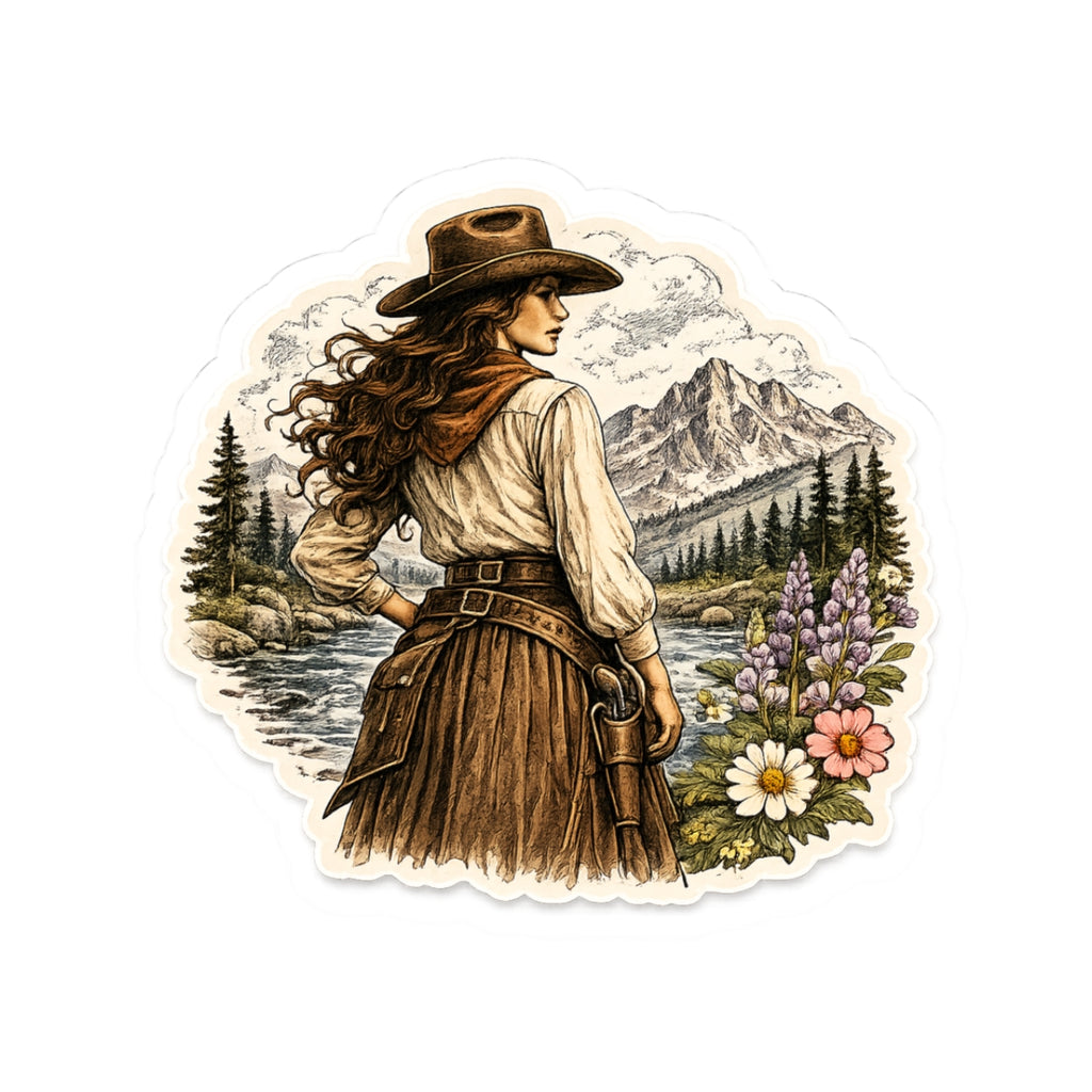 Vintage Western Cowgirl Sticker — 3 inch Matte