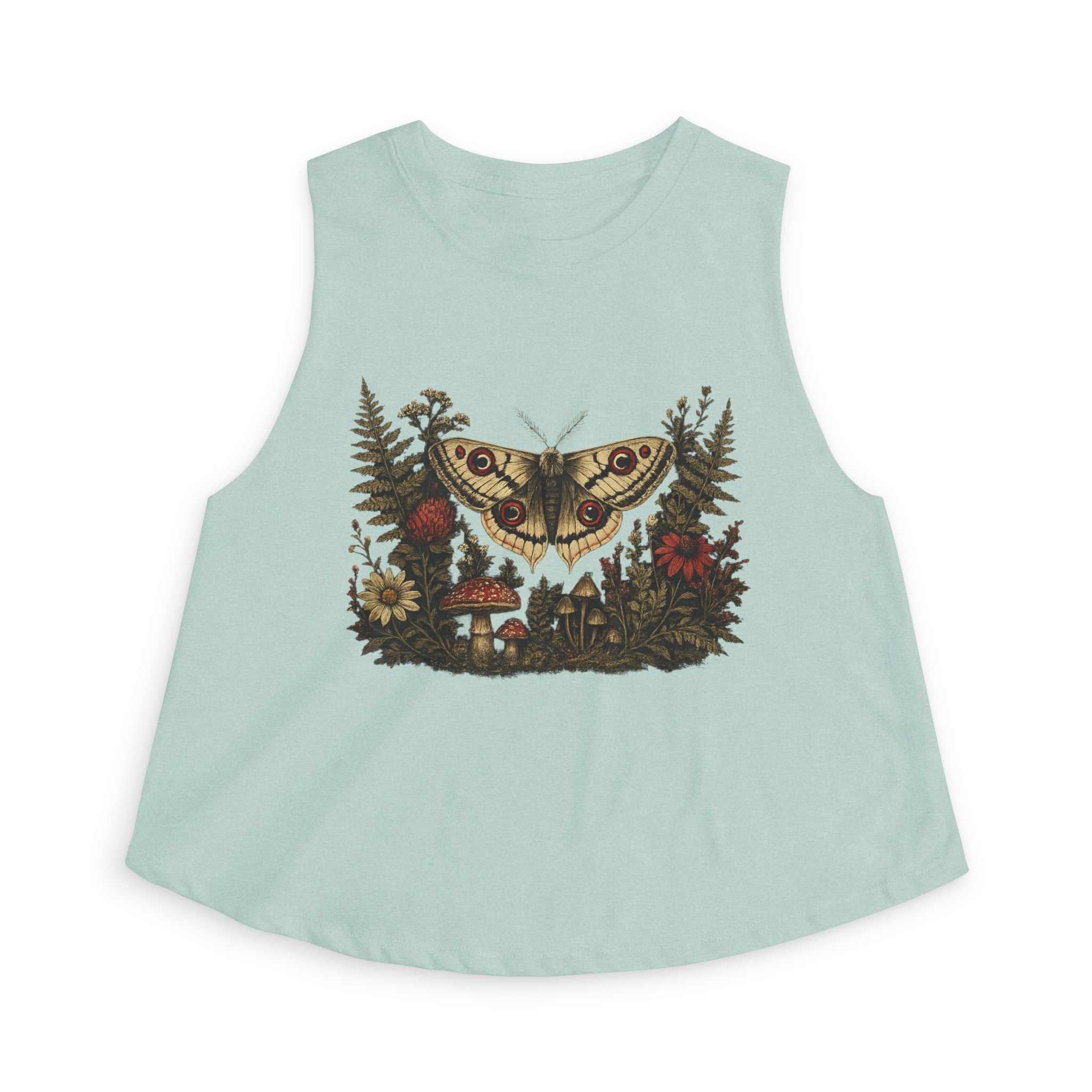 Moth & Wildflower Crop Top — Boho Nature Graphic Tank