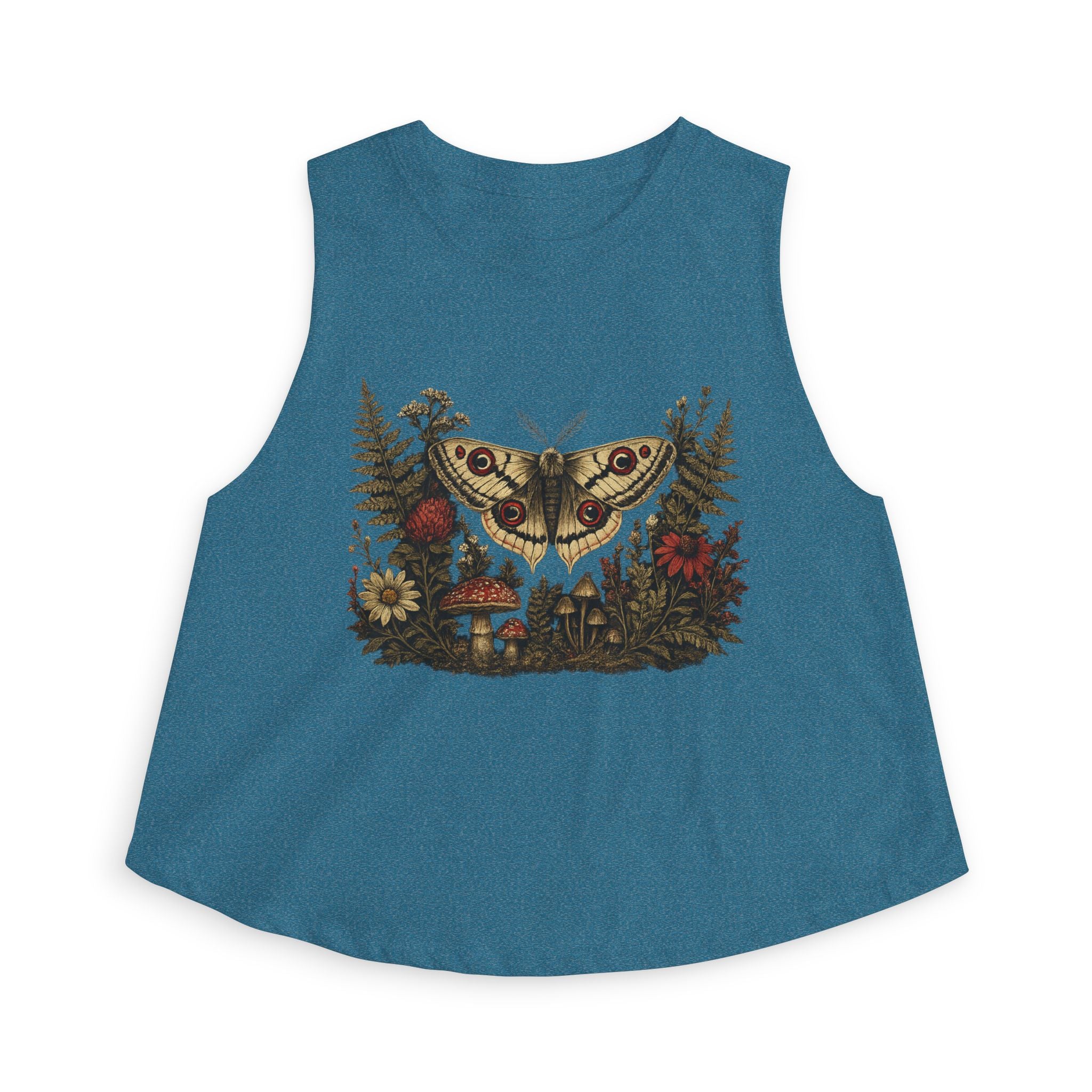 Moth & Wildflower Crop Top — Boho Nature Graphic Tank