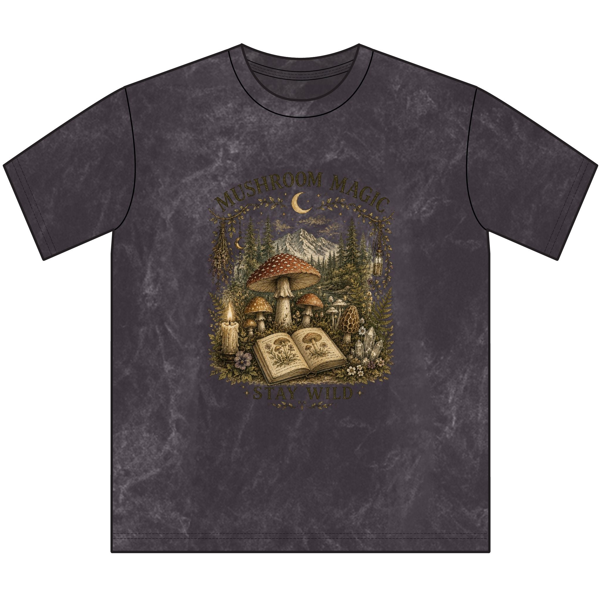 Kait's Hidden Hollow Vintage Tee — "Stay Wild" Forest Spell Graphic Shirt