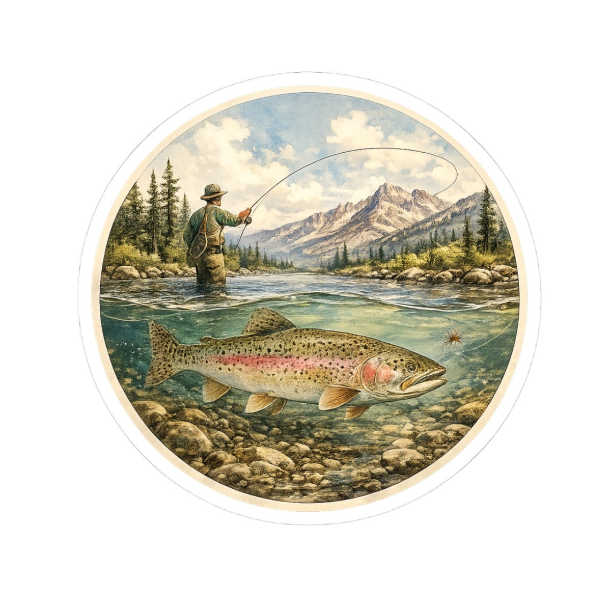 Trout Fly Fishing Sticker — 3 inch Matte