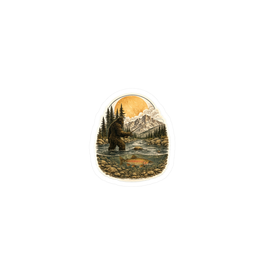 Sasquatch Fly Fishing Sticker — 3 inch Matte