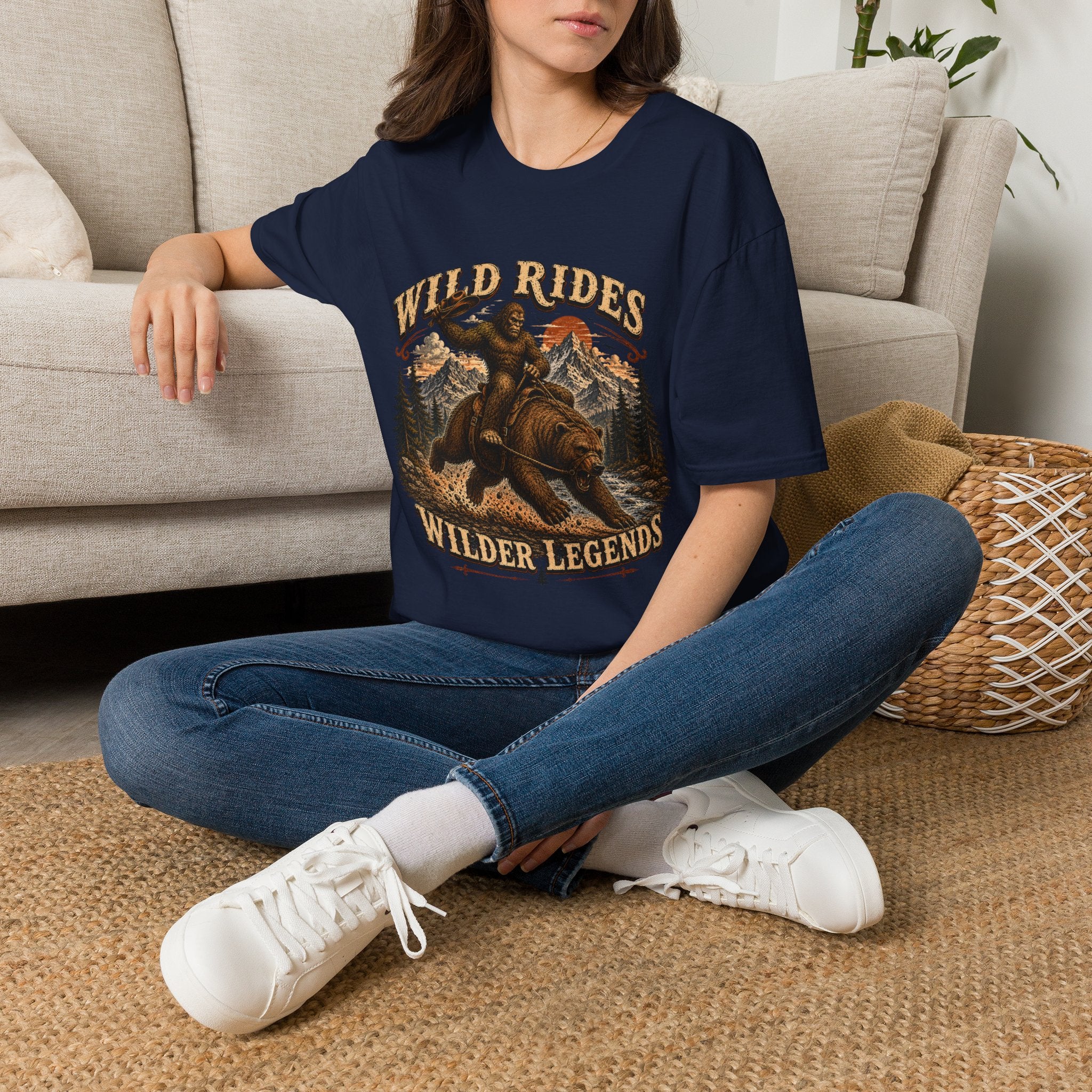 Wild Rides T-Shirt — Bigfoot Riding Bear Vintage Graphic