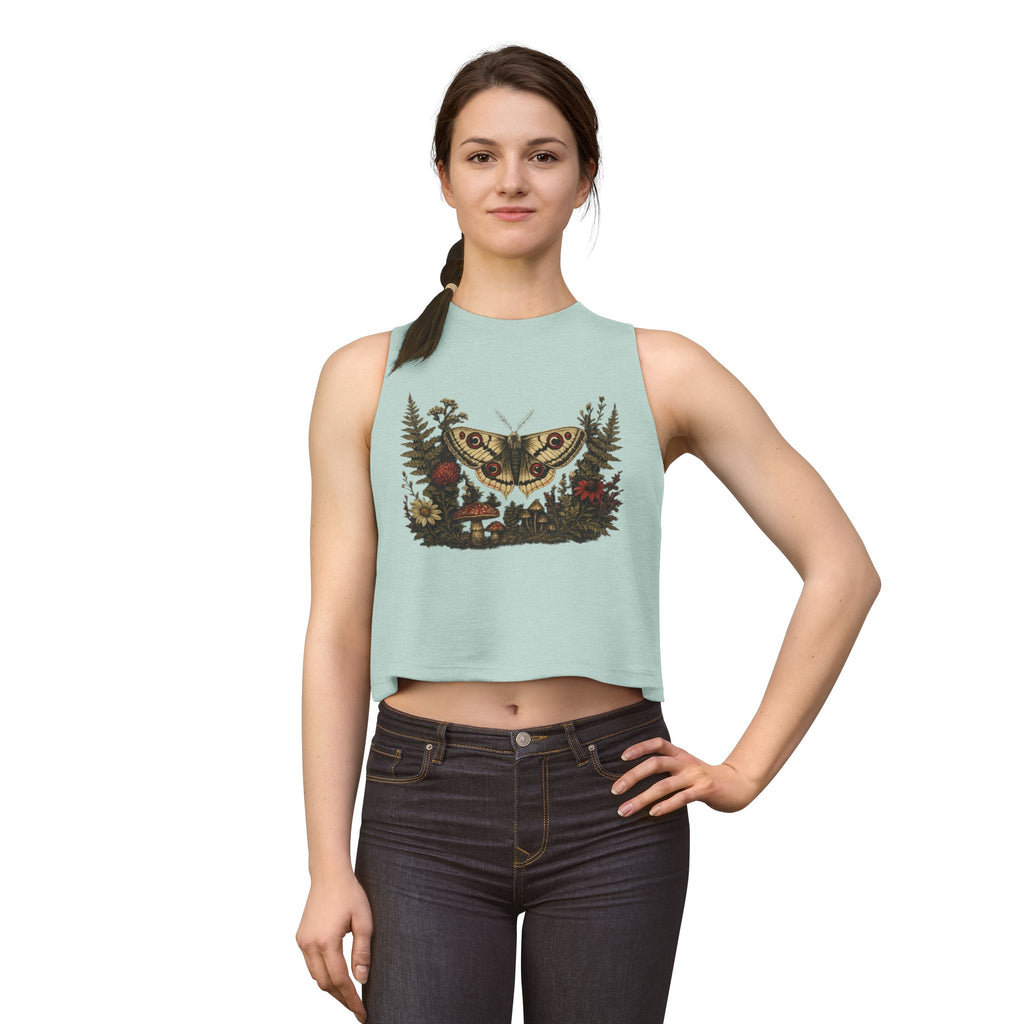 Moth & Wildflower Crop Top — Boho Nature Graphic Tank