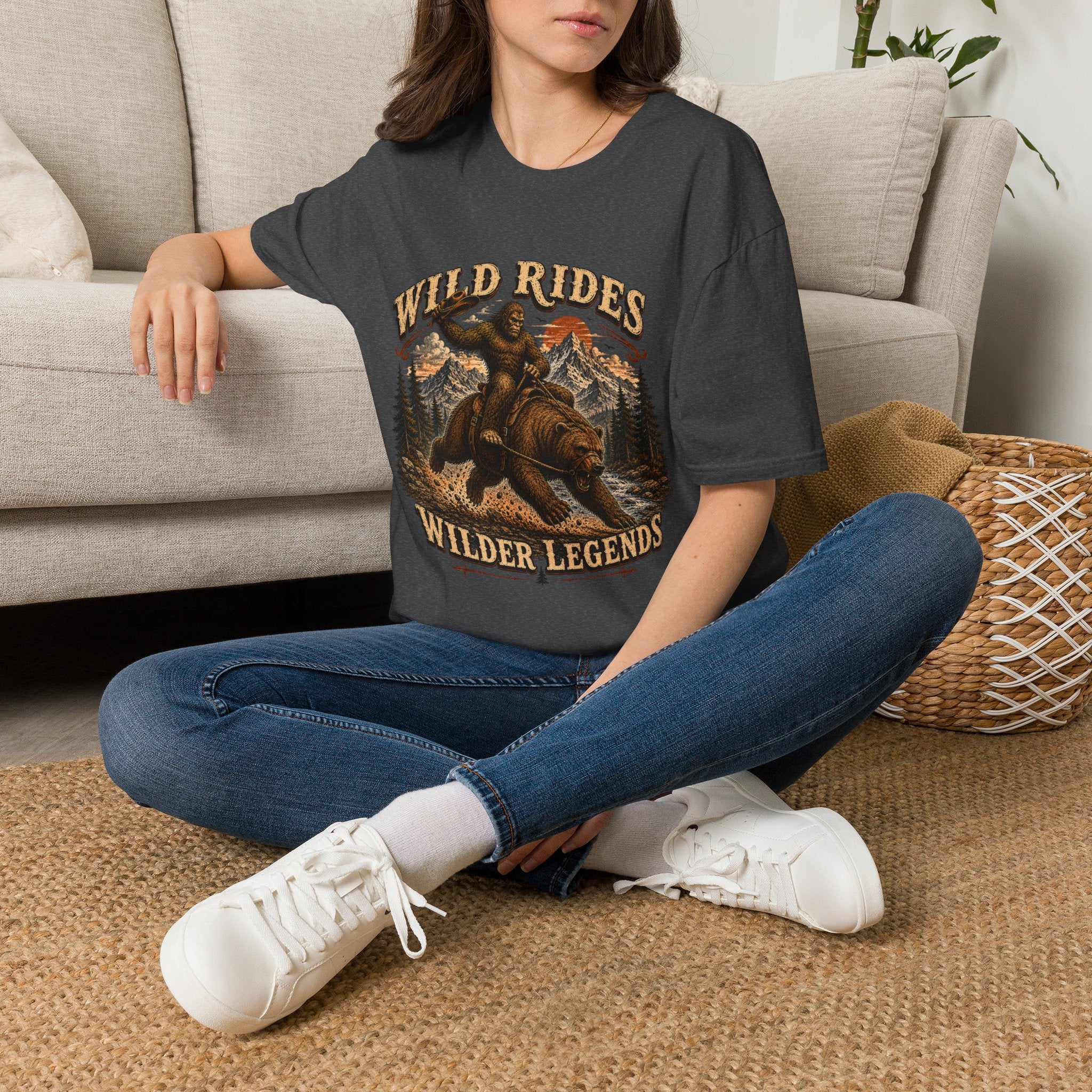 Wild Rides T-Shirt — Bigfoot Riding Bear Vintage Graphic