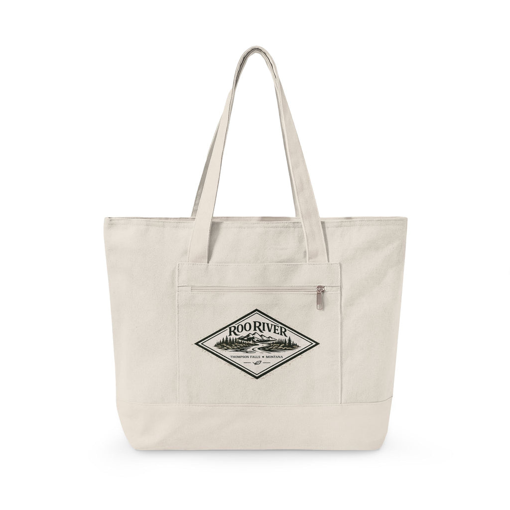 Canvas Tote Bag — Vintage Outdoors Floral Moth Zippered Tote