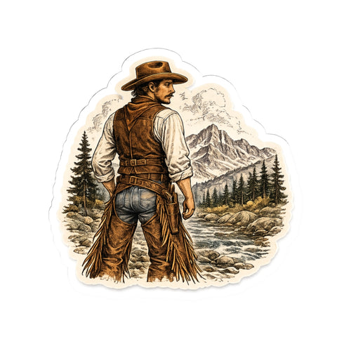 Cowboy in the Rockies Sticker — 3 inch Matte