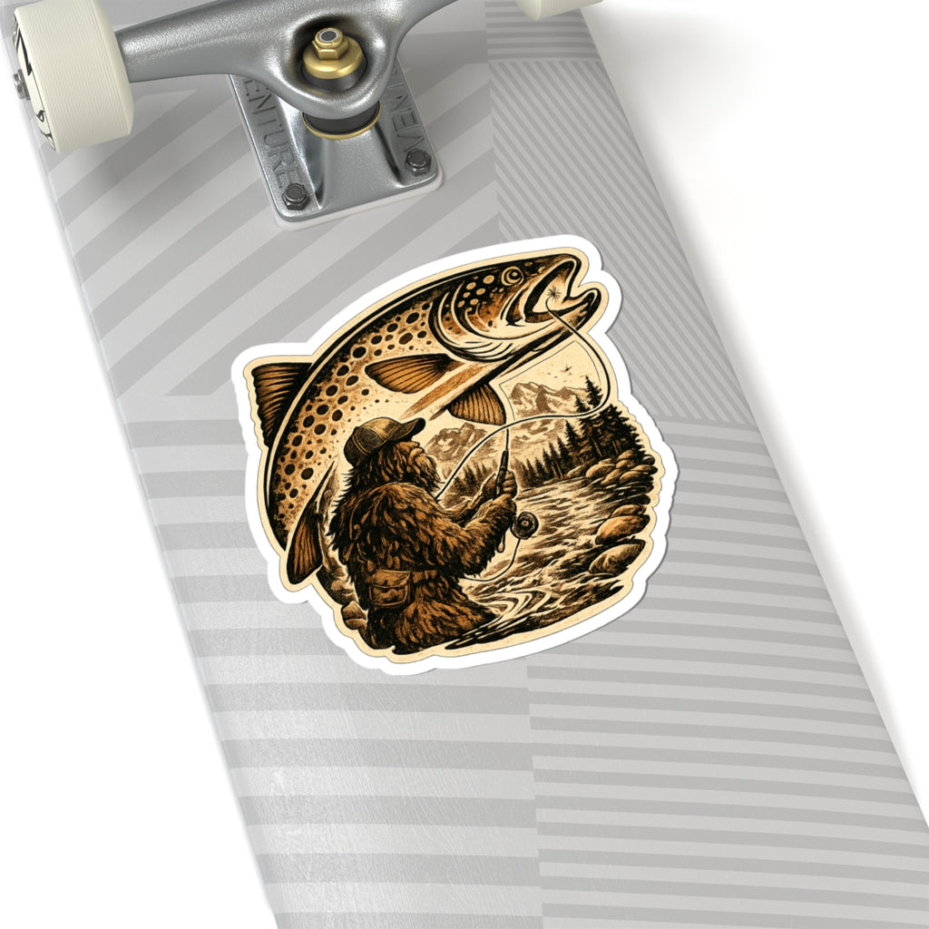 Sasquatch Fly Fishing Trout Sticker — 3 inch Glossy