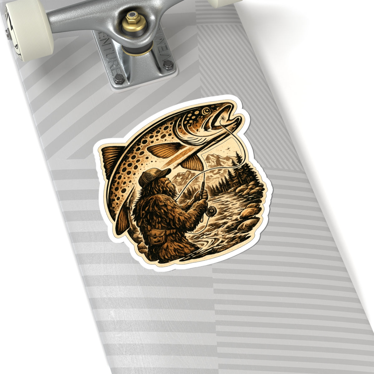 Sasquatch Fly Fishing Trout Sticker — 3 inch Glossy