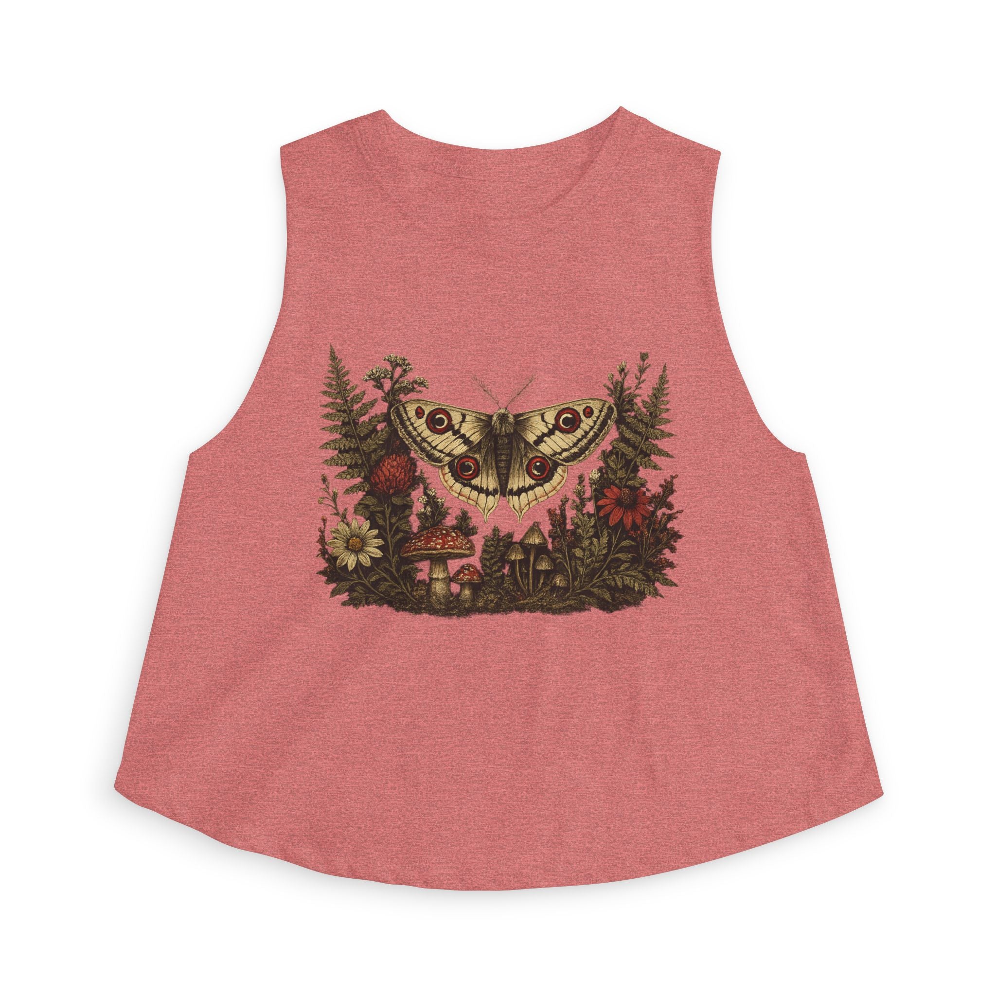 Moth & Wildflower Crop Top — Boho Nature Graphic Tank