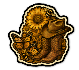 Sunflowers, Boots & Butterflies Sticker 3 inch