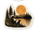 Sunset Fishing Buddy Sticker - Girl - 3 inch