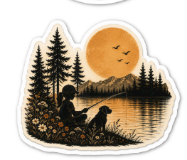 Sunset Fishing Buddy Sticker - Girl - 3 inch