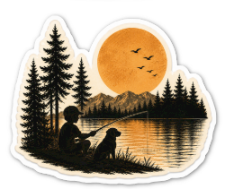 Little Angler & Lab Sunset Sticker