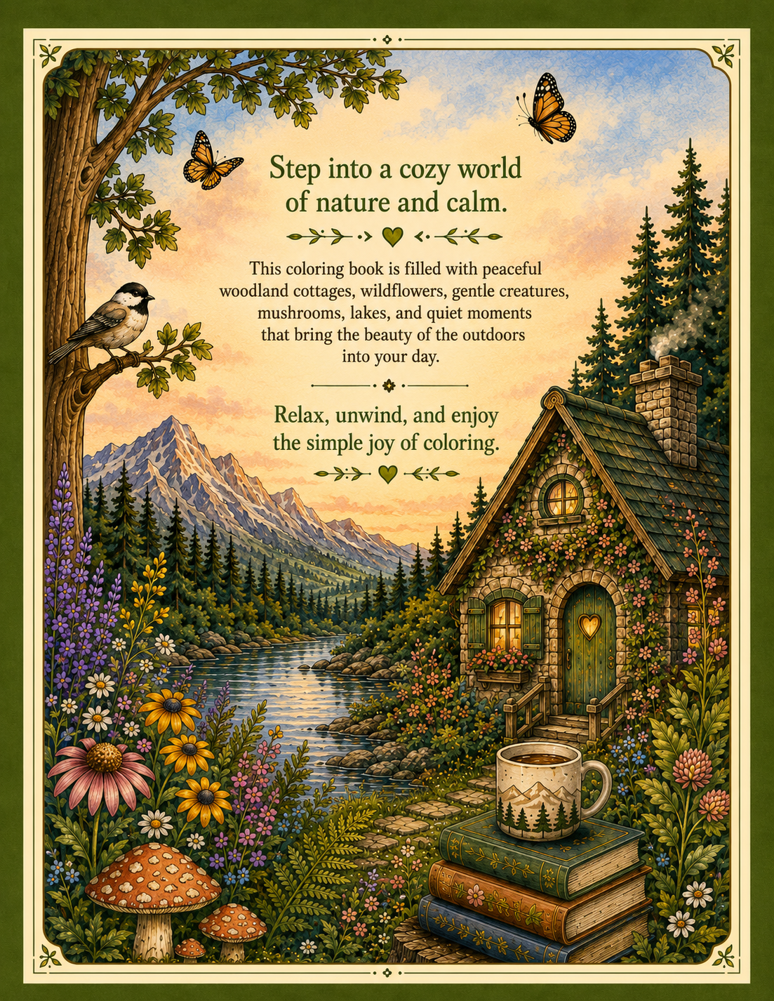 Cozy Woodland Cottage Coloring Book: An Adult Coloring Book of Peaceful Scenes to Color and Unwind